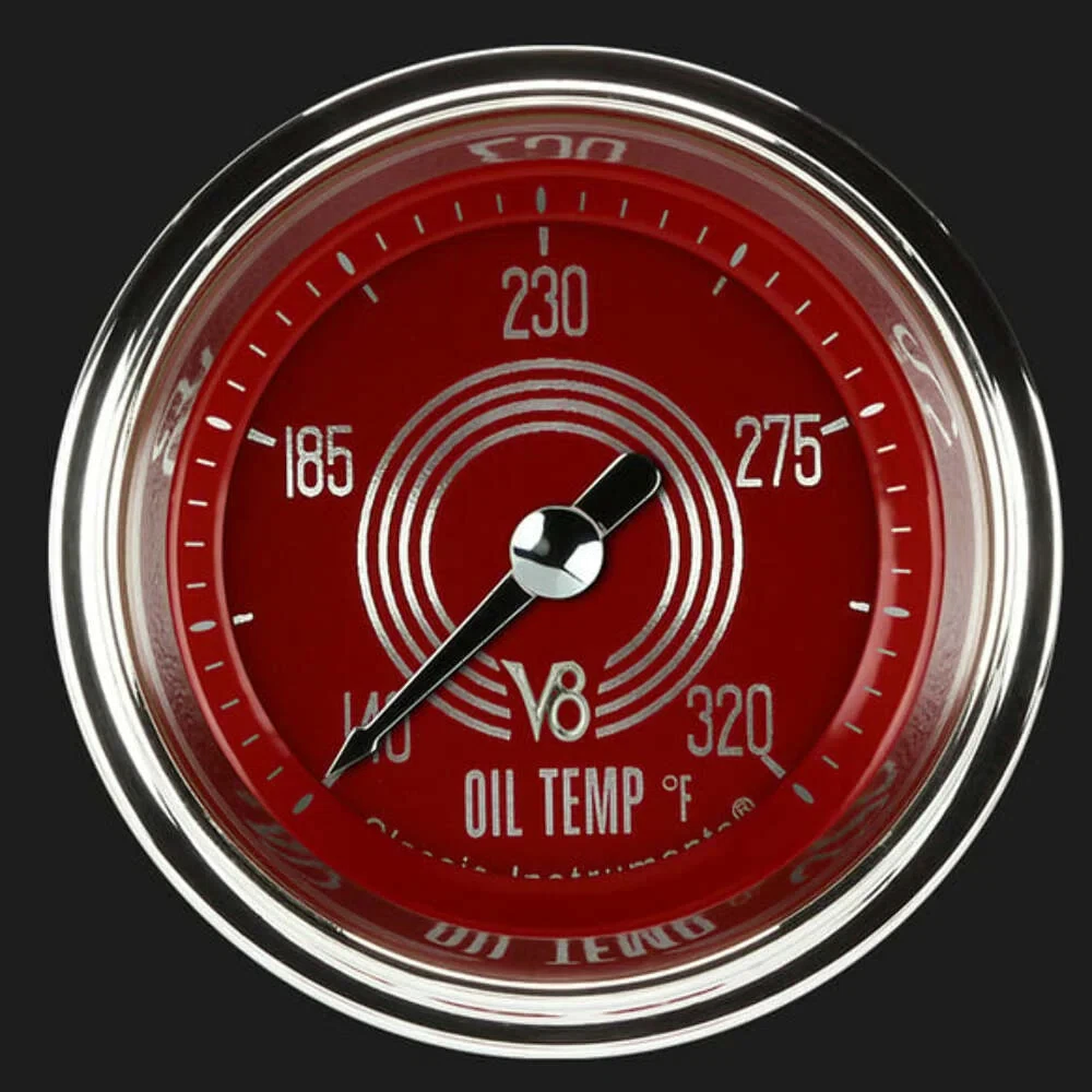 V8 Red Steelie 2 1_8_ Oil Temperature Gauge V8RS128SHC